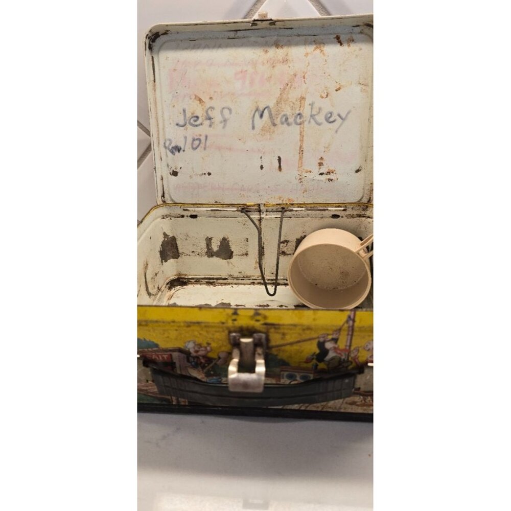 Vintage Popeye Metal Lunchbox By Thermos Co. With Colorful Cartoon Scenes Black - Picture 7 of 7